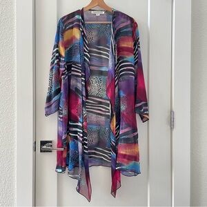 Caroline Rose Open Front Kimono Lightweight Semi-Sheer Cardigan Size M